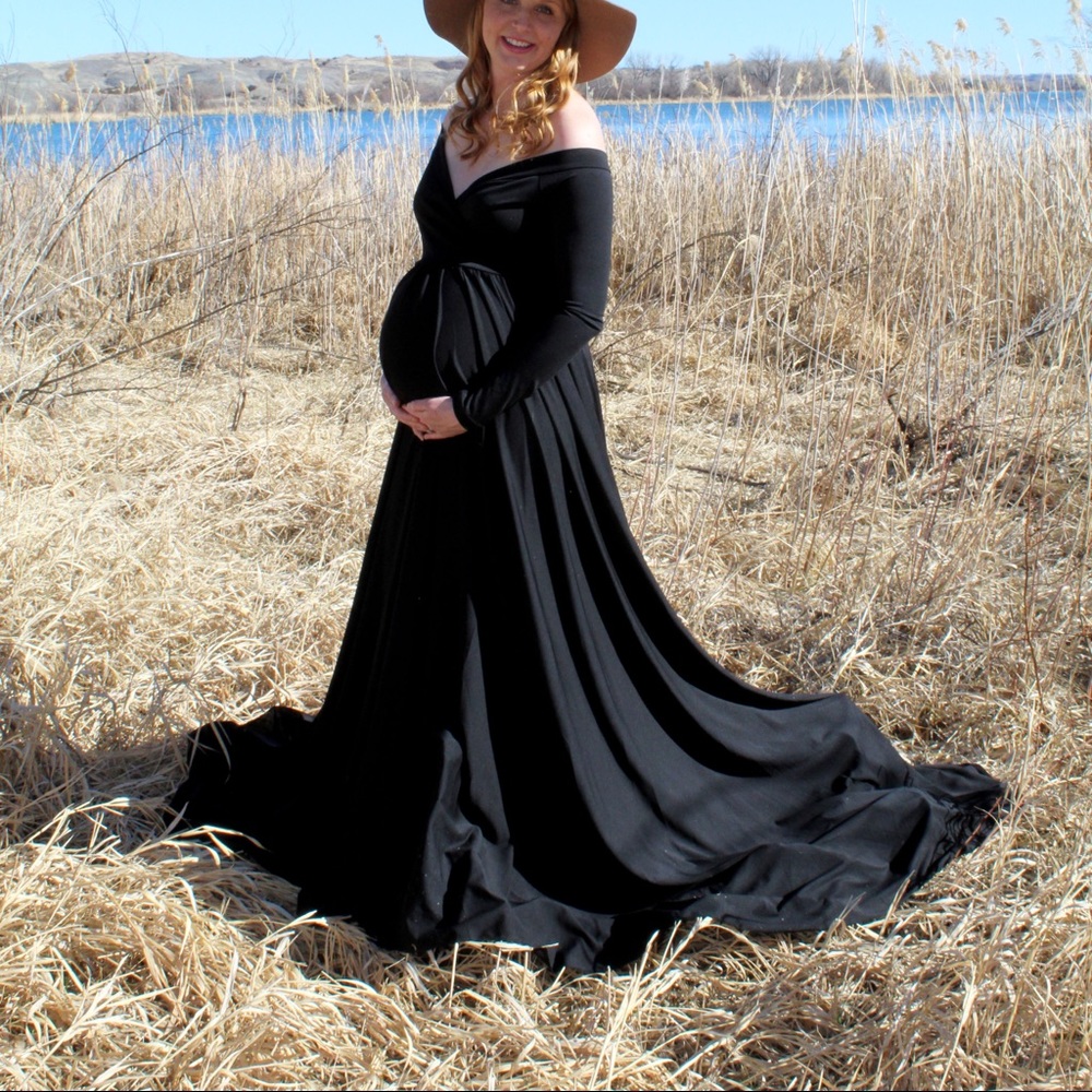 Off-Shoulder Black Maxi Maternity Dress